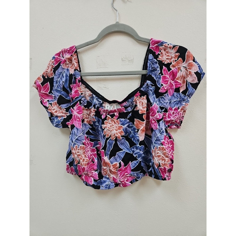 Roxy Floral Crop Top Pink Flowers  Size XL Feels Tropical Beach Surf New W tag